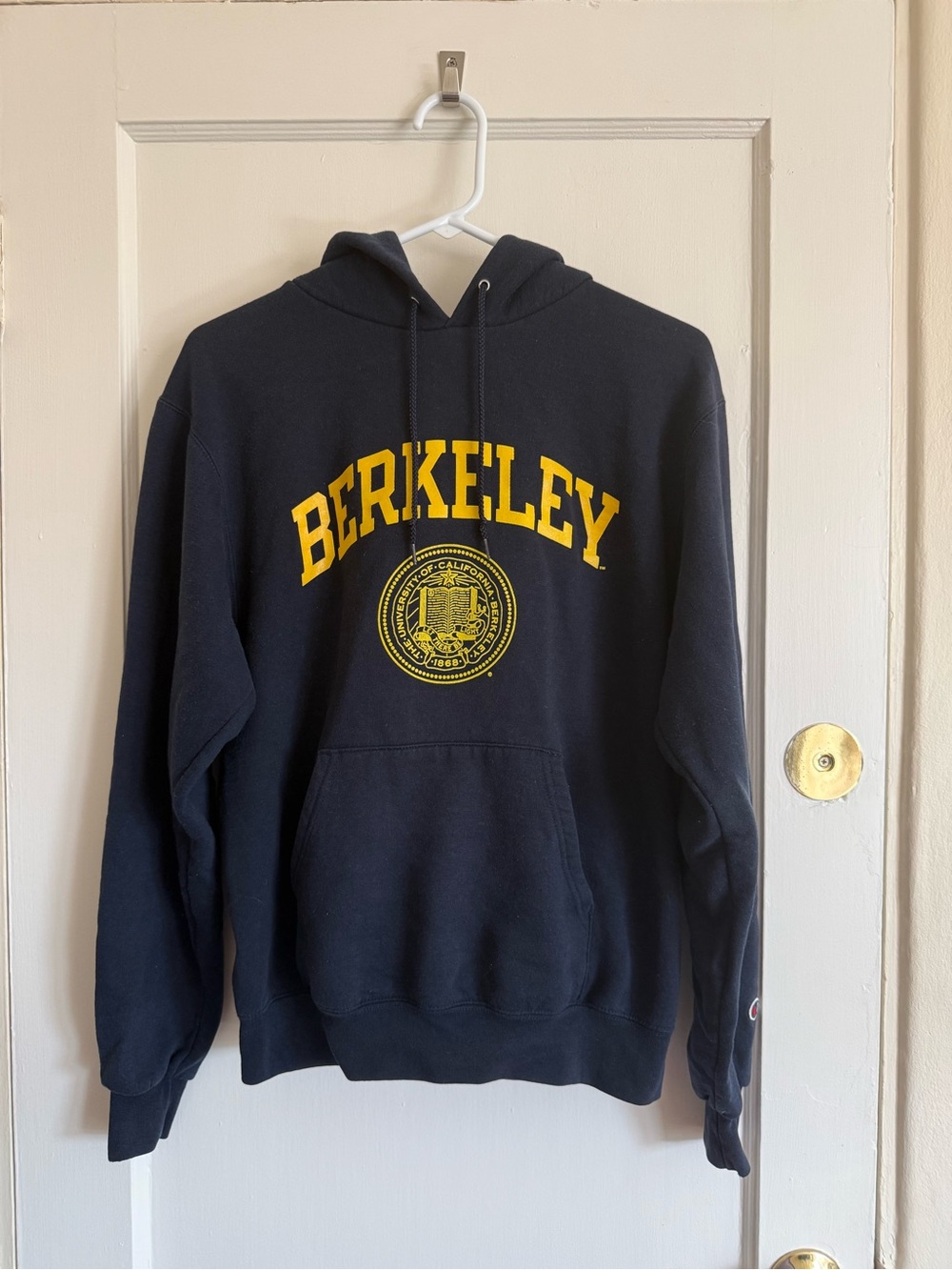 Champion Navy Berkeley Pullover Hoodie with Gold Lettering